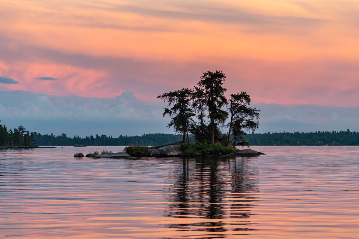 Small Island in Front of Pink Sunset