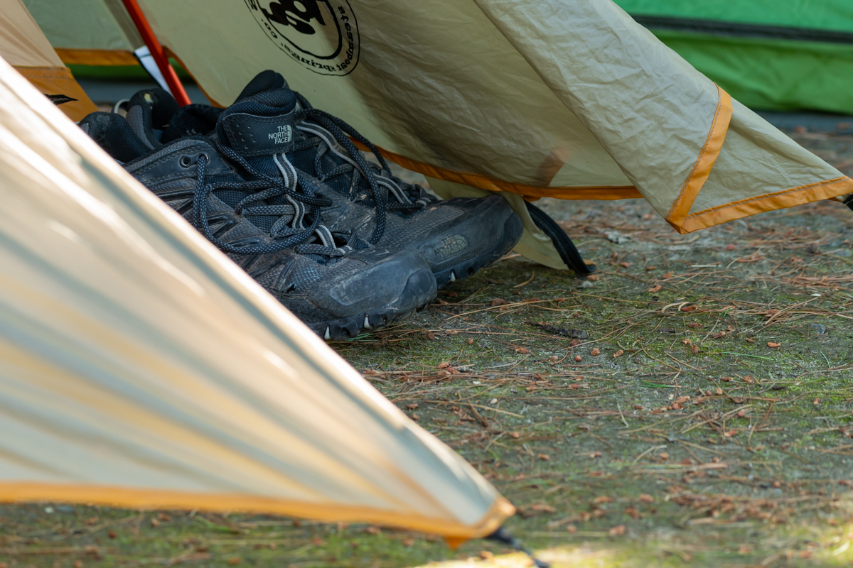Hiking Boots Rest Outside Tent
