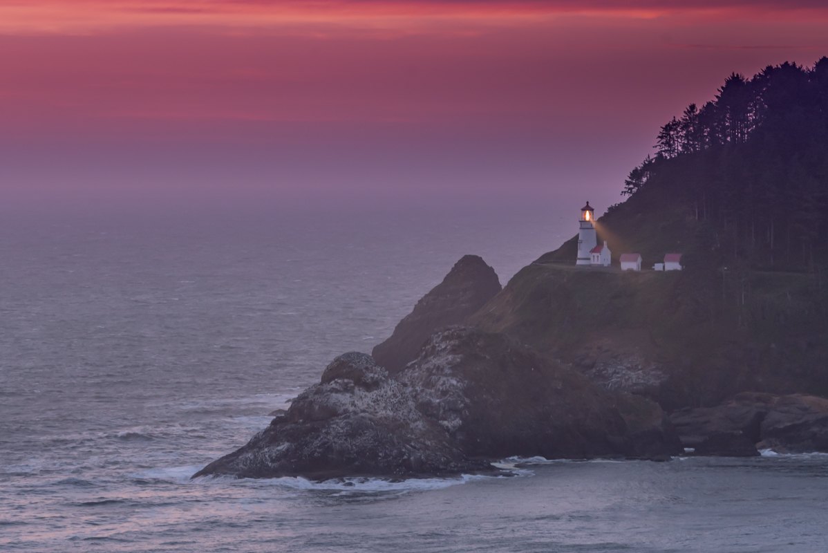 Sunset Over the Heceta Head Lighthouse and Tide Pools