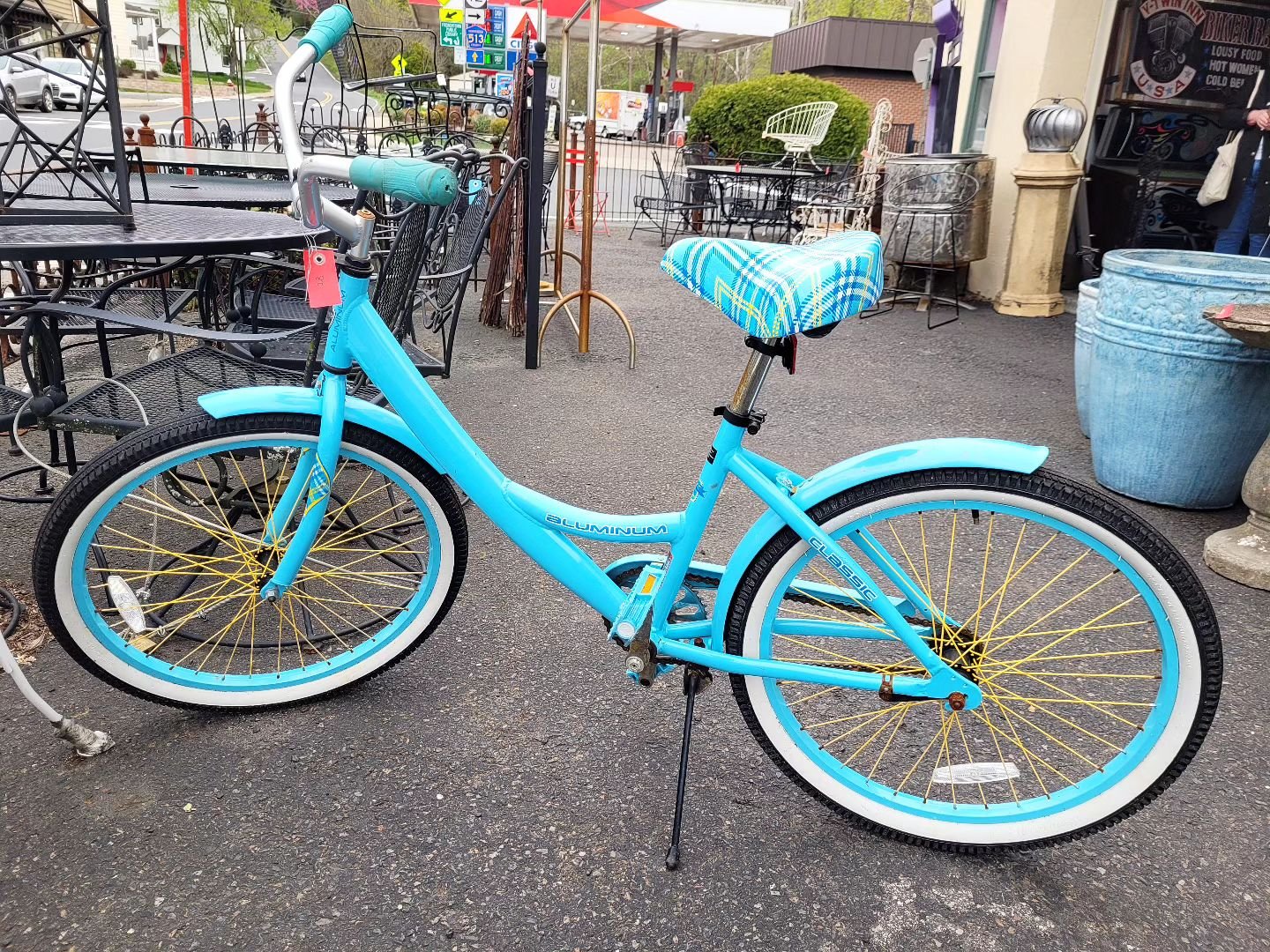 Blue Aluminum Bicycle 🩵 

$80 

#mergegallery #frenchtownnj #blue #bicycle #vintage #bike #towpath #delawareriver #delawarerivertowns