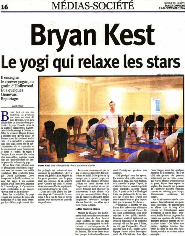 Full page interview in Tribune de Genève with INNERCITYOGA studio founders and special guest Bryan Kest, founder of Poweryoga.