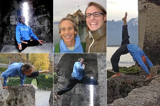 Some scenic tour yoga with Doug Swenson at Château de Chillon with INNERCITYOGA's Patric.