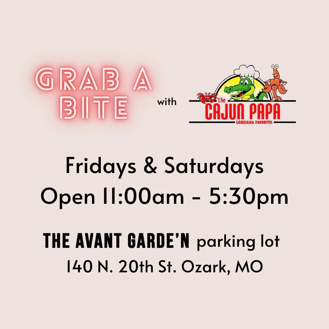 Finally! A super close dining option right next to your favorite shop! 

Grab a bite from Cajun Papa's Food Truck next time you're in the Shoppes at the Valley. 

Cajun Papa will be serving Ozark on Friday's &amp; Saturday's from 11:00am to 5:30pm in
