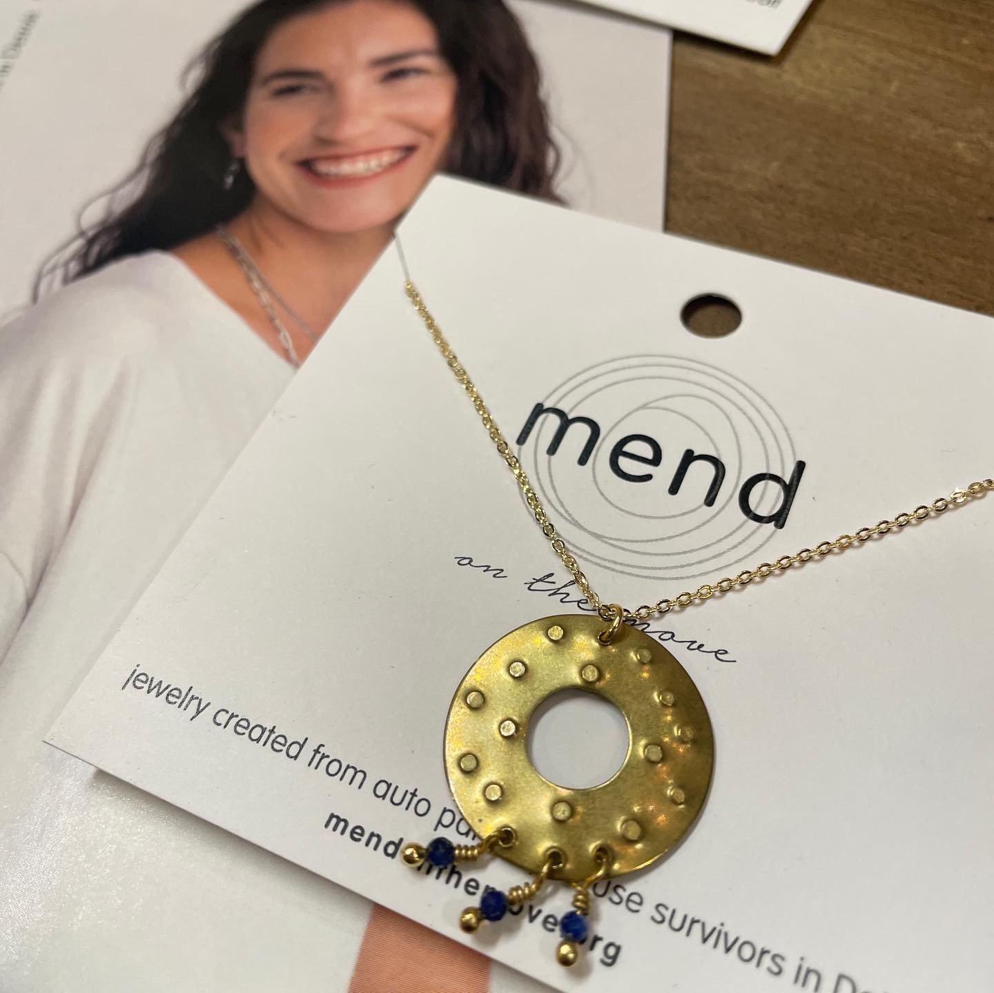 Mend Truth and Wisdom Collection Necklace $33.95 - brass washers and a pop of lapis stone (the universal symbol of truth and wisdom)