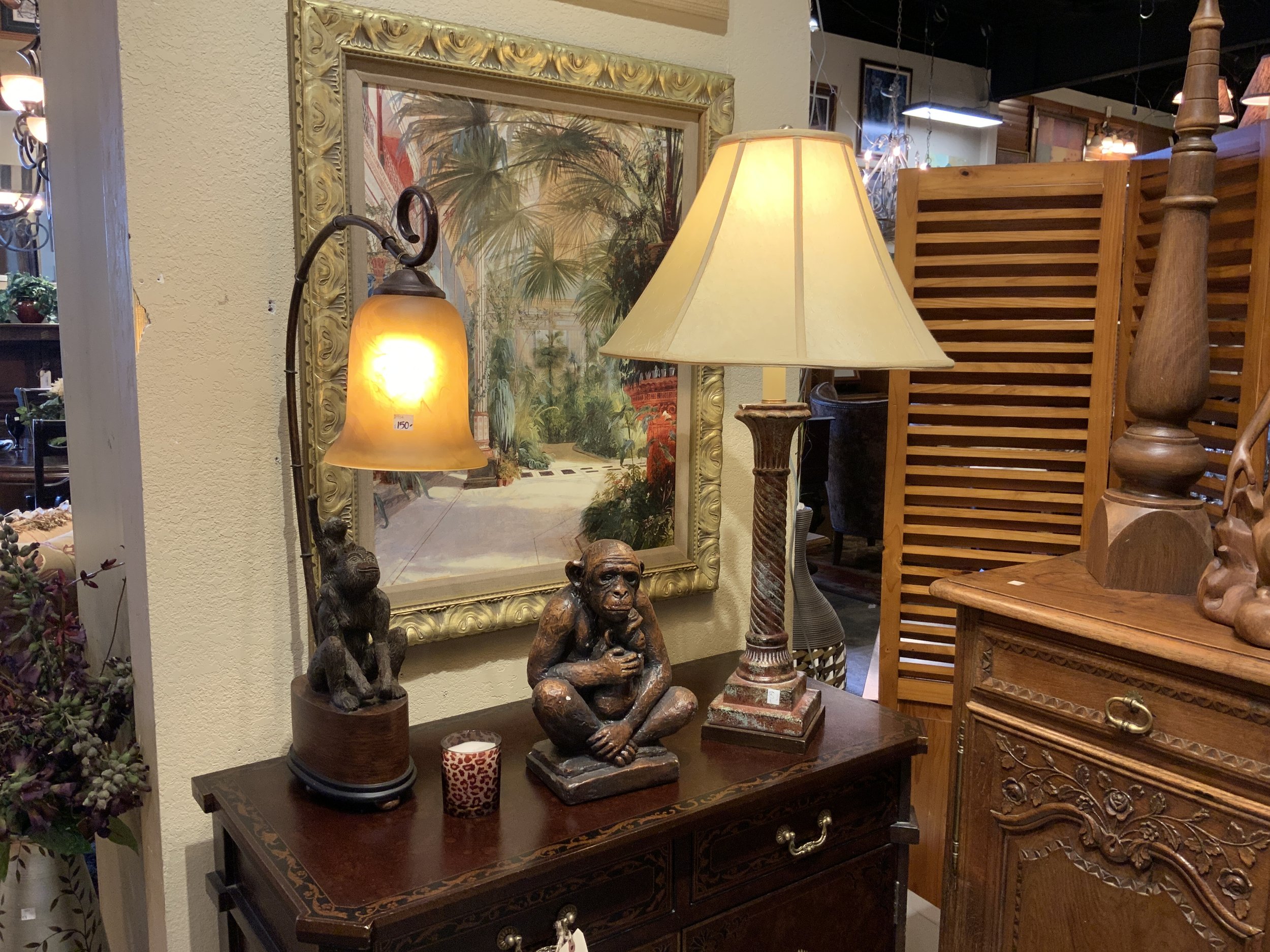 Lamp Monkeys C2154 $150   Lamp on the right C1976 $60 