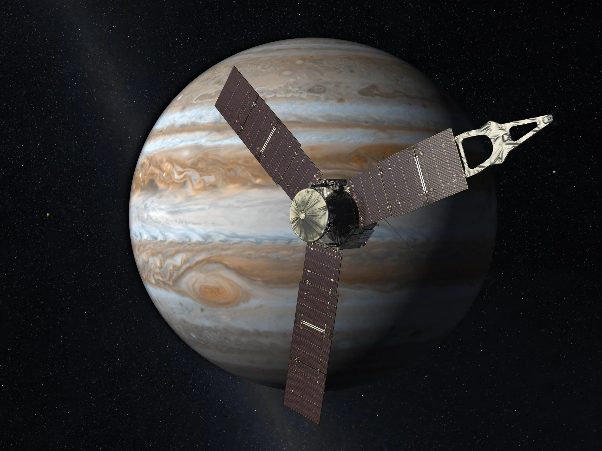 Launching from Earth in 2011, the Juno spacecraft will arrive at Jupiter in 2016 to study the giant planet from an elliptical, polar orbit. Credit: NASA/JPL
