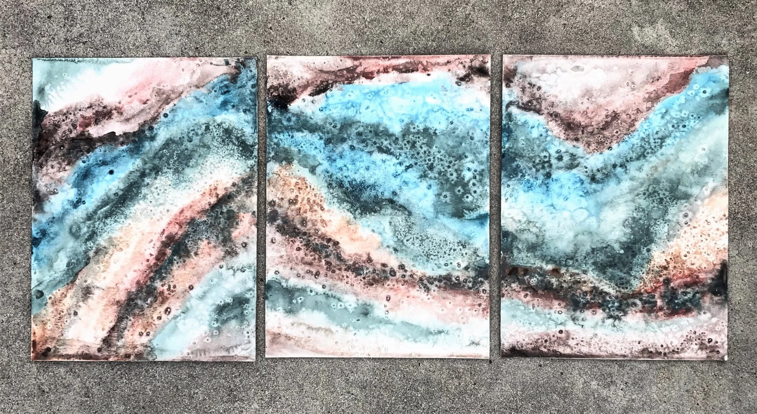 3 - 9”x12” Take our time Watercolor on paper