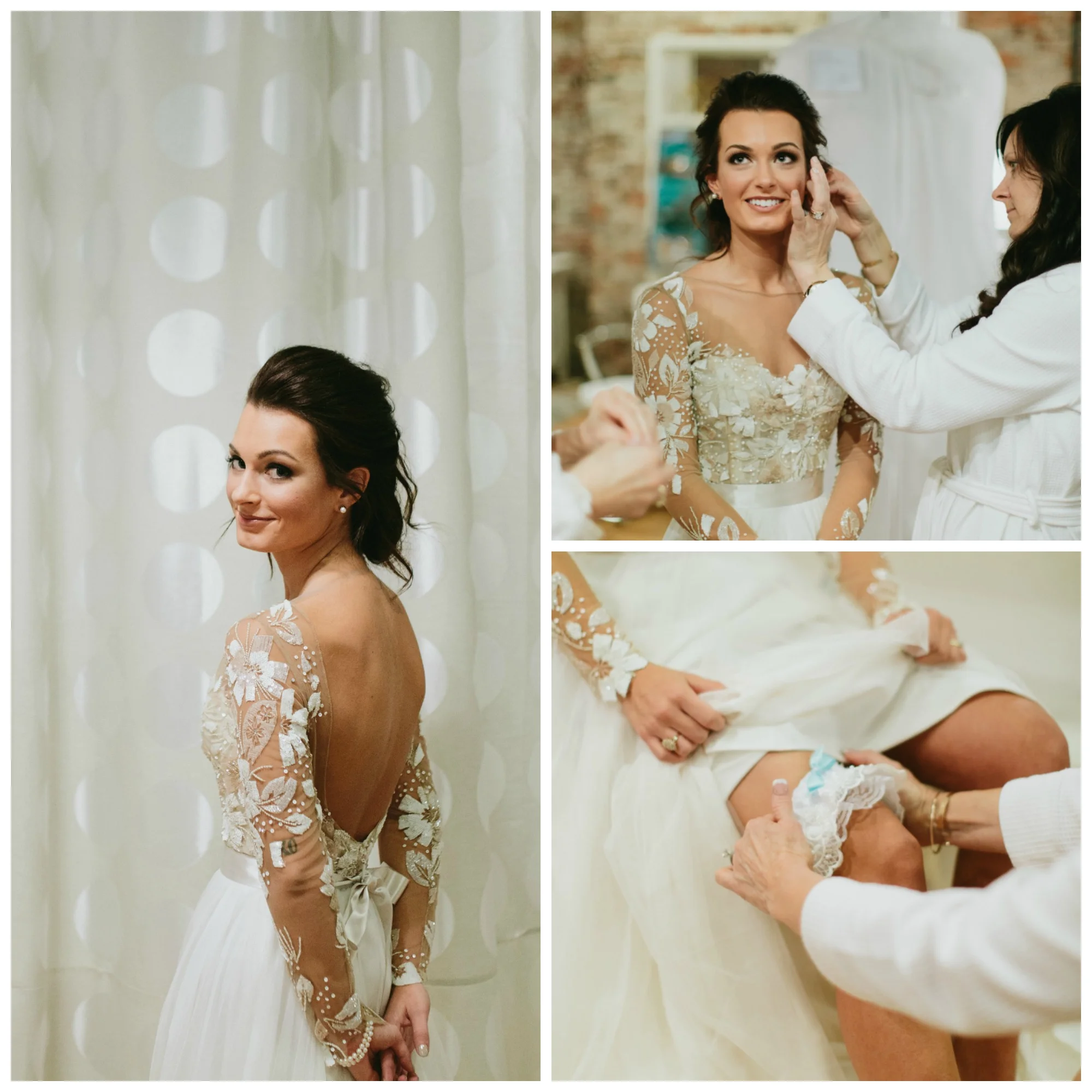 I wore my Nonnie's pearl bracelet & earrings. They were the most perfect "something borrowed". My garter was made from the lace in my mom's wedding dress!