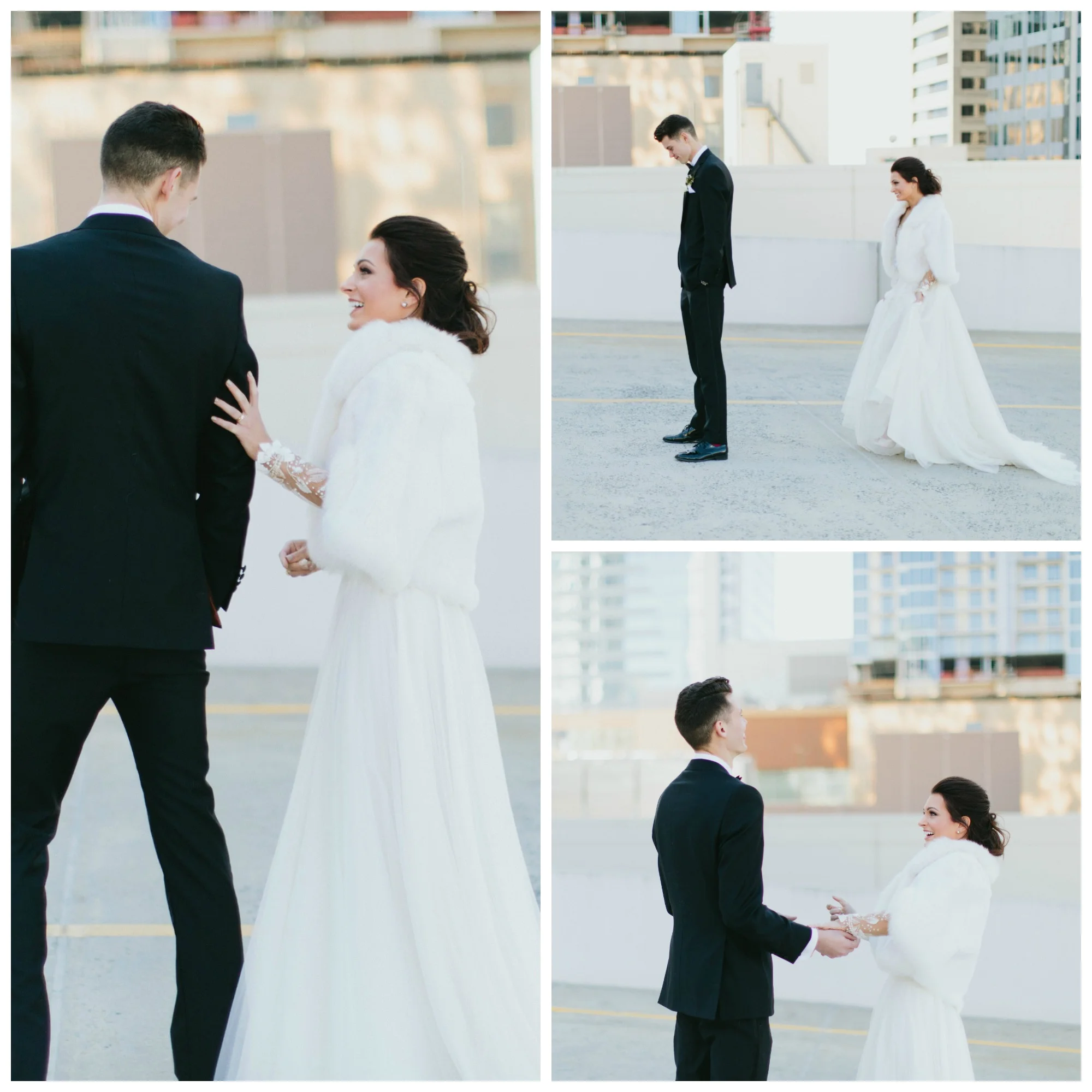 Our first look took place on the top of a parking garage. It was SO beautiful (& SO windy). 