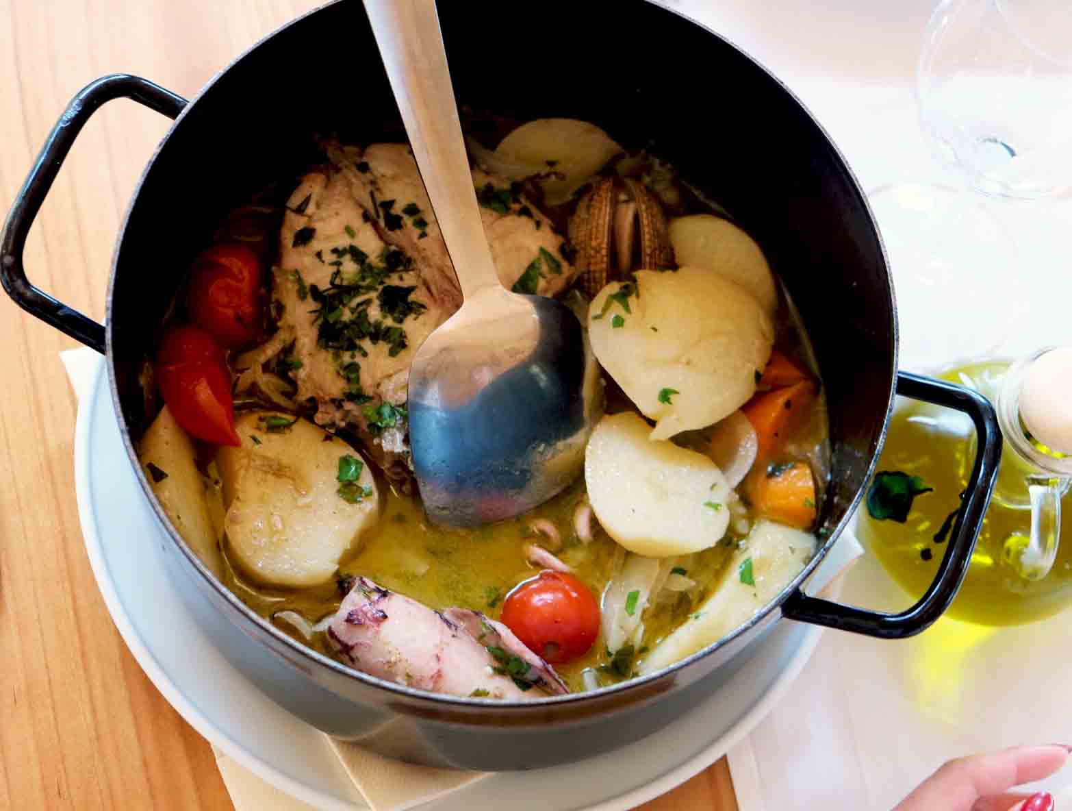 A classic fisherman's stew in Dalmatia. I can't get over the plentitude of cheap and gorgeous seafood in Croatia. There is something so beautiful about chunky, coarse vegetables, shellfish, and big hunks of fish.