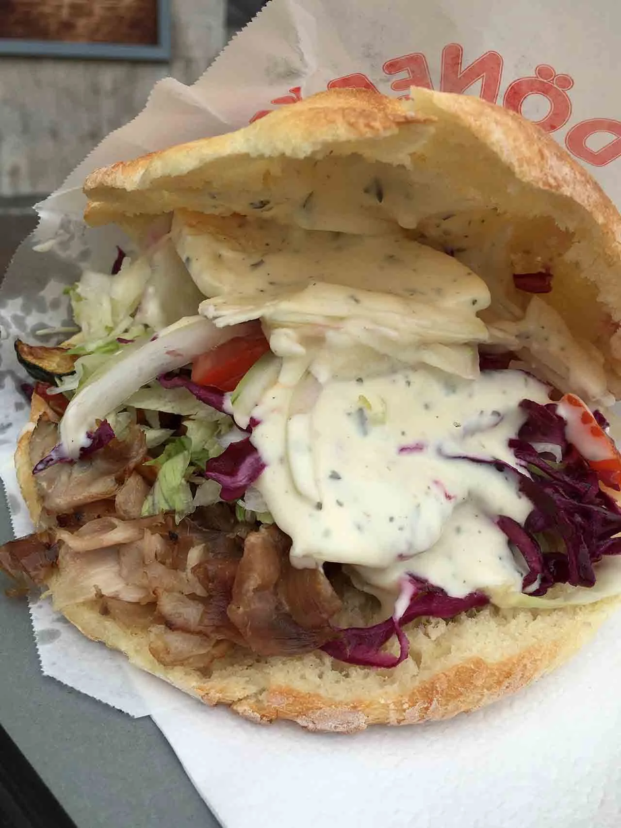 An easy late night snack and perhaps the only thing available past midnight in Heidelberg — we ate our fill of doner kebob sandwiches.