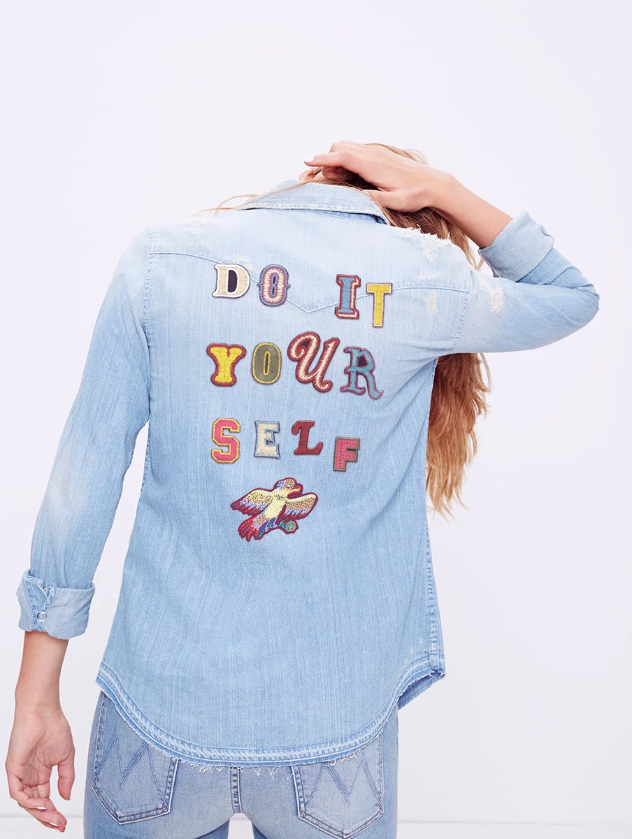 Mother Denim DIY alphabet patch kit, $50