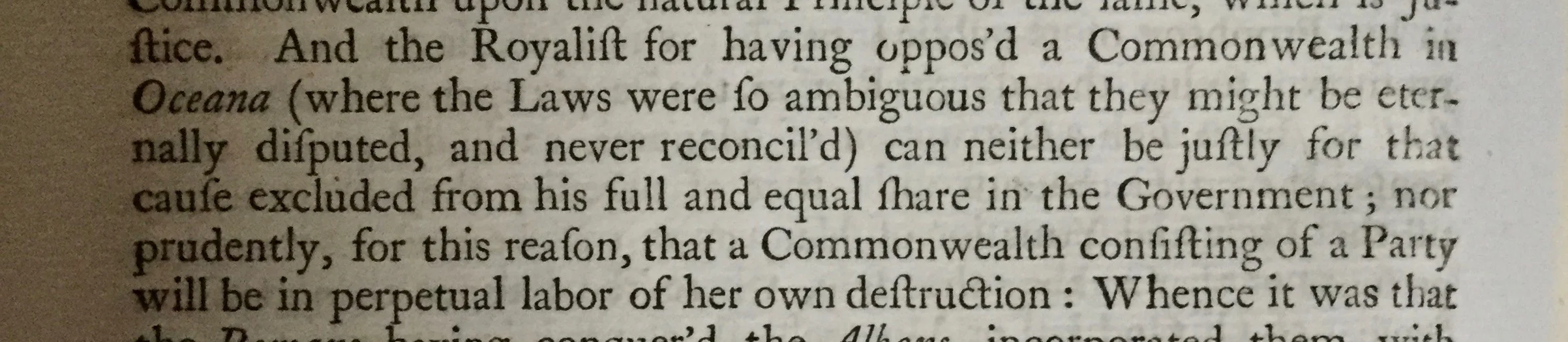 Extract from James Harrington, The Commonwealth of Oceana, in The Oceana and Other Works of James Harrington Esq., ed. John Toland, London, 1737, p. 74.