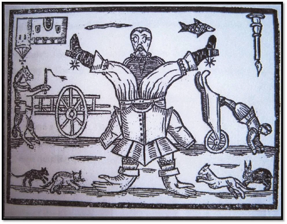 Frontispiece from the pamphlet The World Turned Upside Down (1645) taken from https://open.conted.ox.ac.uk/resources/images/early-media-role-woodcuts and shared on the basis of a creative commons license.