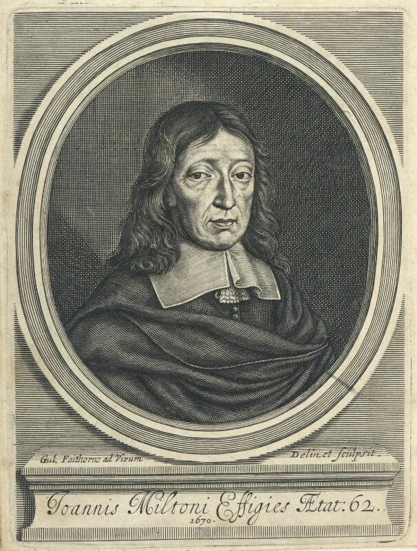 John Milton by William Faithorne, line engraving, 1670. National Portrait Gallery NPG D22856. Reproduced under a Creative Commons License.