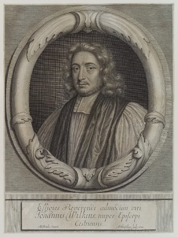 Portrait of John Wilkins by Abraham Blooteling, after Mary Beale, c.1670. National Portrait Gallery, NPG D19054. Reproduced under a Creative Commons License.