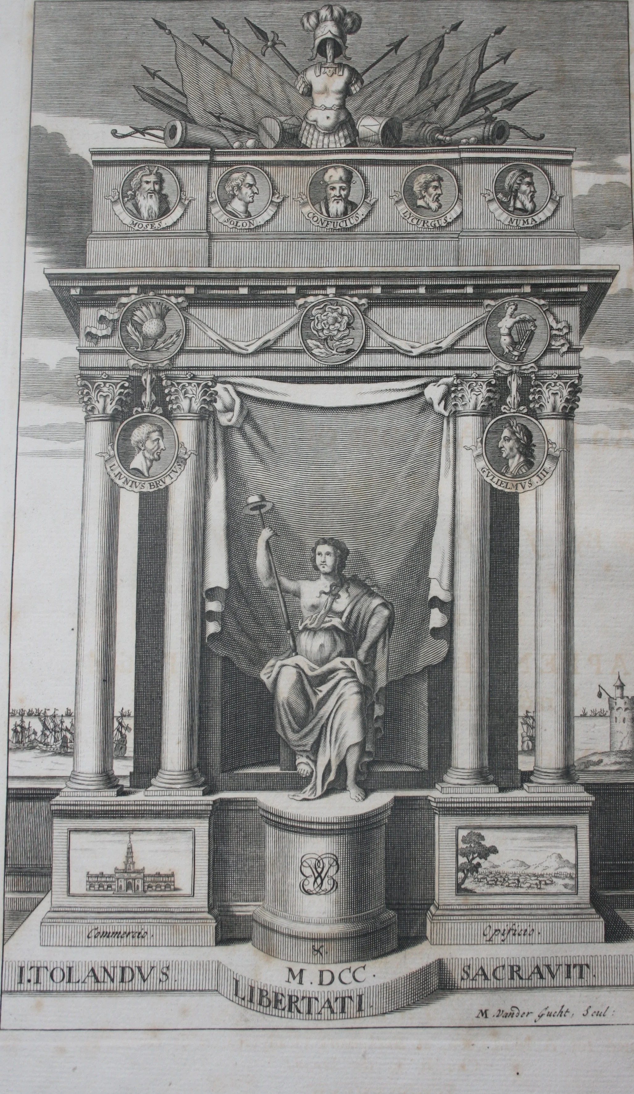 Frontispiece from The Oceana and Other Works of James Harrington, ed. John Toland (London, 1737). Private copy. Image by Rachel Hammersley.