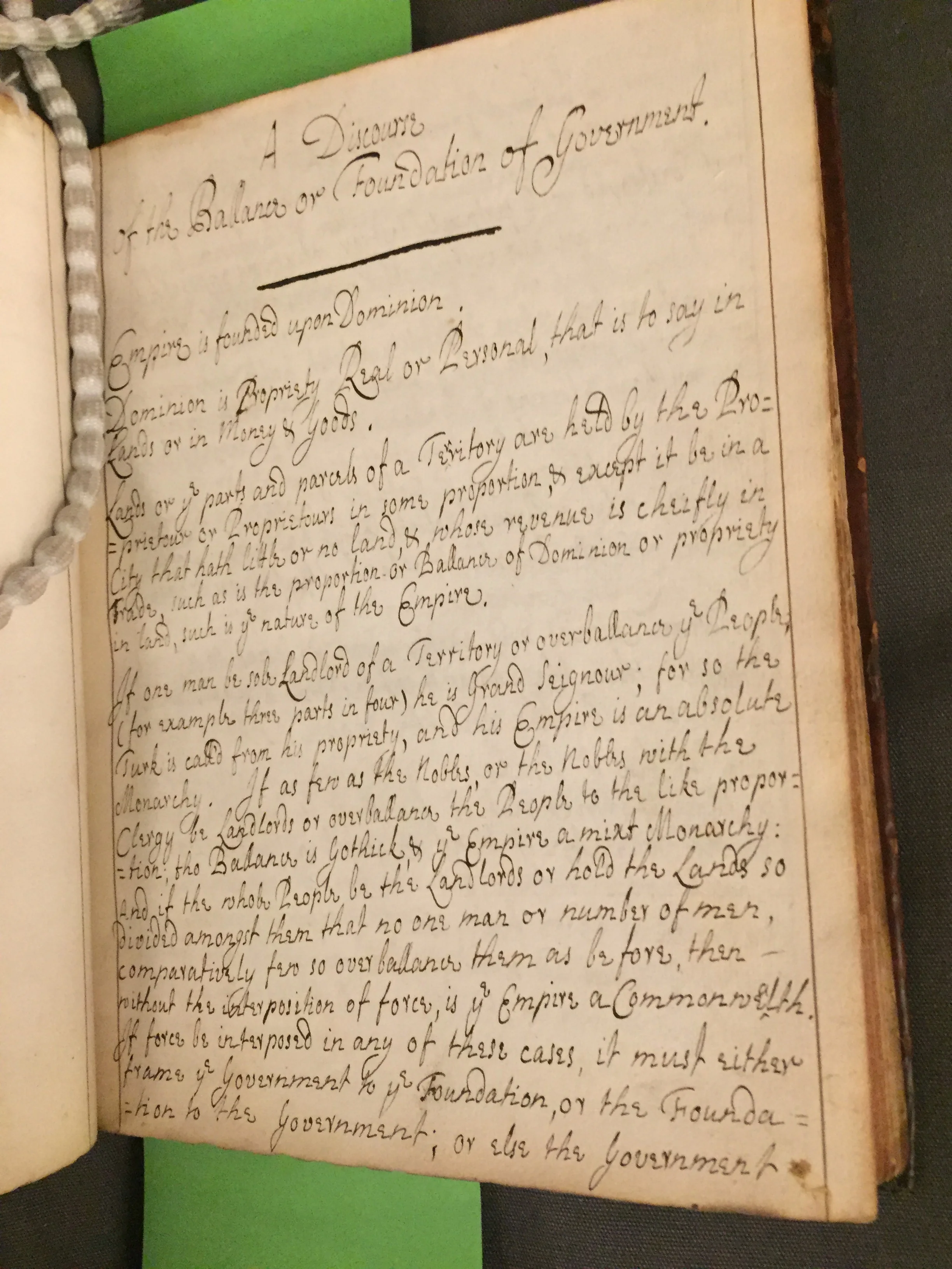 ‘A Discourse of the Ballance or Foundation of Government’. Reprinted with permission @British Library Board, Harleian MS 5063 f.17.