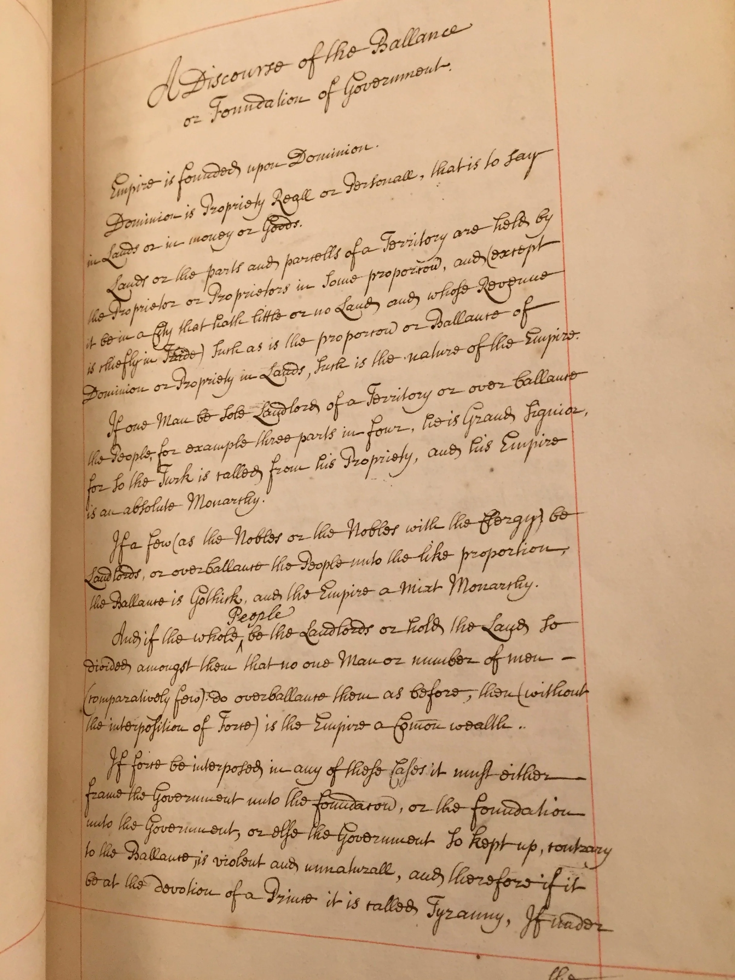 ‘A Discourse of the Ballance or Foundation of Government’. Reprinted with permission @British Library Board, Sloane MS 3828 f.75.