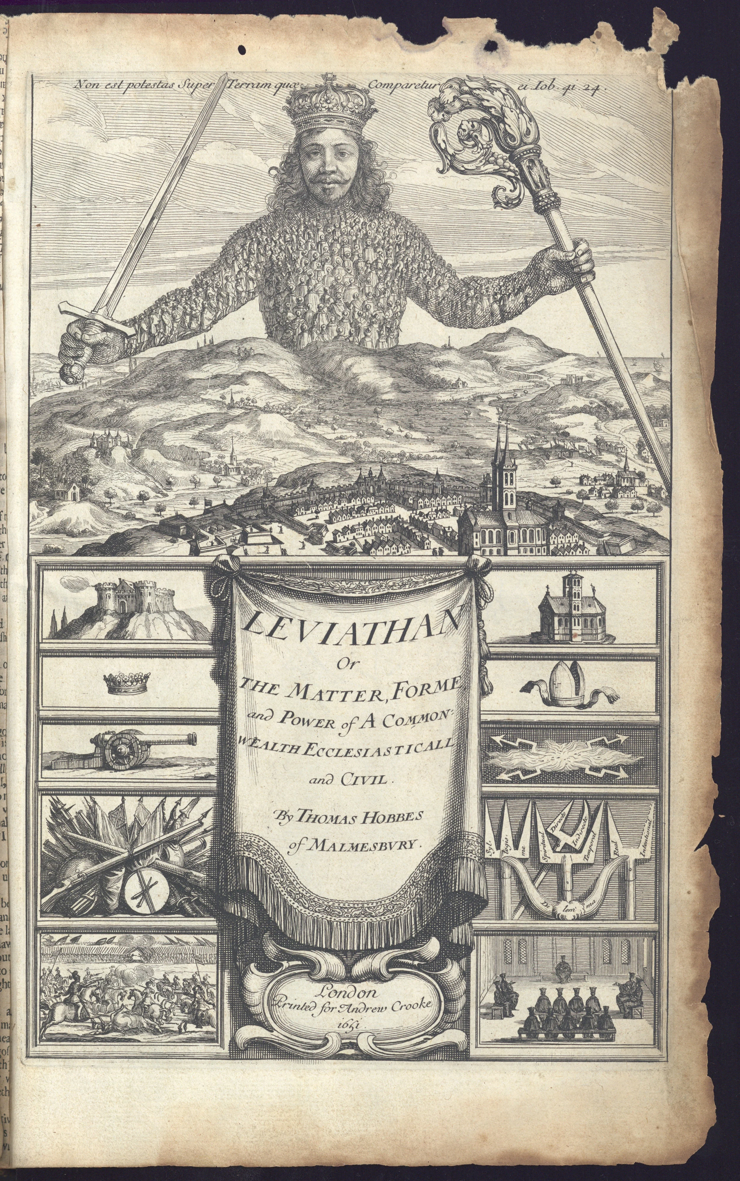 Thomas Hobbes, Leviathan (London, 1651). Reproduced with permission from the Robinson Library, University of Newcastle. Special Collections, Bainbrigg (BAI 1651 HOB). With thanks to Sam Petty.