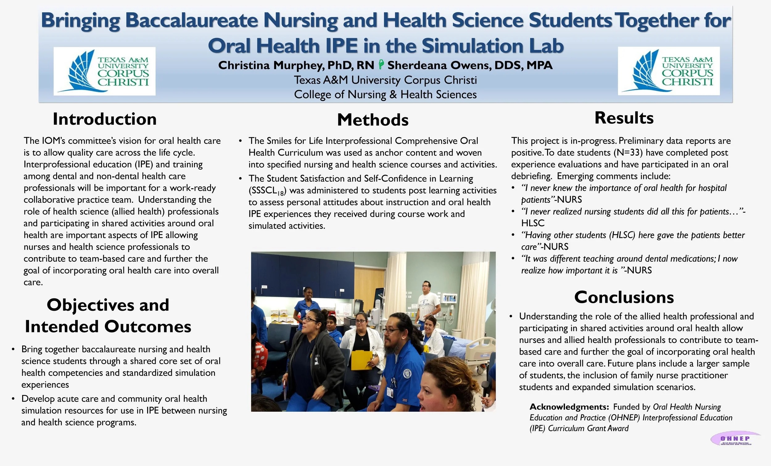 Bringing Baccalaureate Nursing and Health Science Students Together for Oral Health IPE in the Simulation Lab
