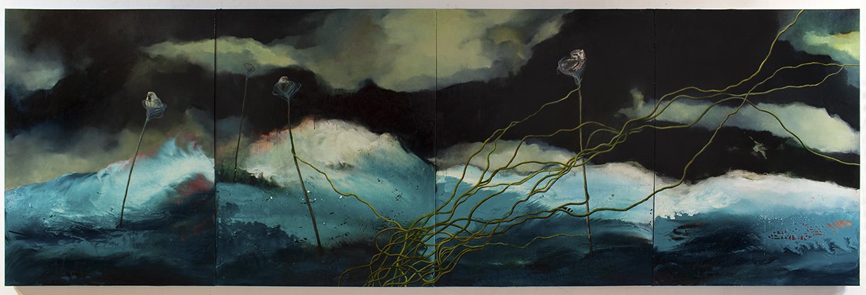 Resa Blatman - brings us her commitment to nature in all its power and vulnerability with work that is at once haunting and lovely. Her artistic process is filled with intention; creating layered paintings and installations using a dynamic mixture of materials. In combining paint, assemblage pieces, and intricately laser-cut mylar forms, she affects deep space and pulls the viewer in. Blatman “seeks to remind us of the precarious nature of our habitat.” Her work is complex and beautifully rendered, reminiscent of the allegorical and precise painting of the Dutch masters, and inspired by the Baroque, Romanticism, and Victorian decorative art.