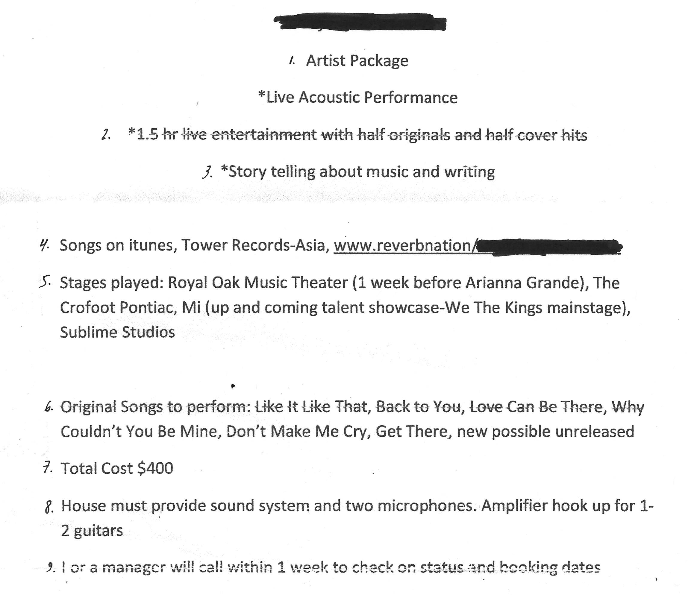 ACTUAL DOCUMENT SENT TO THE RECORD STORE