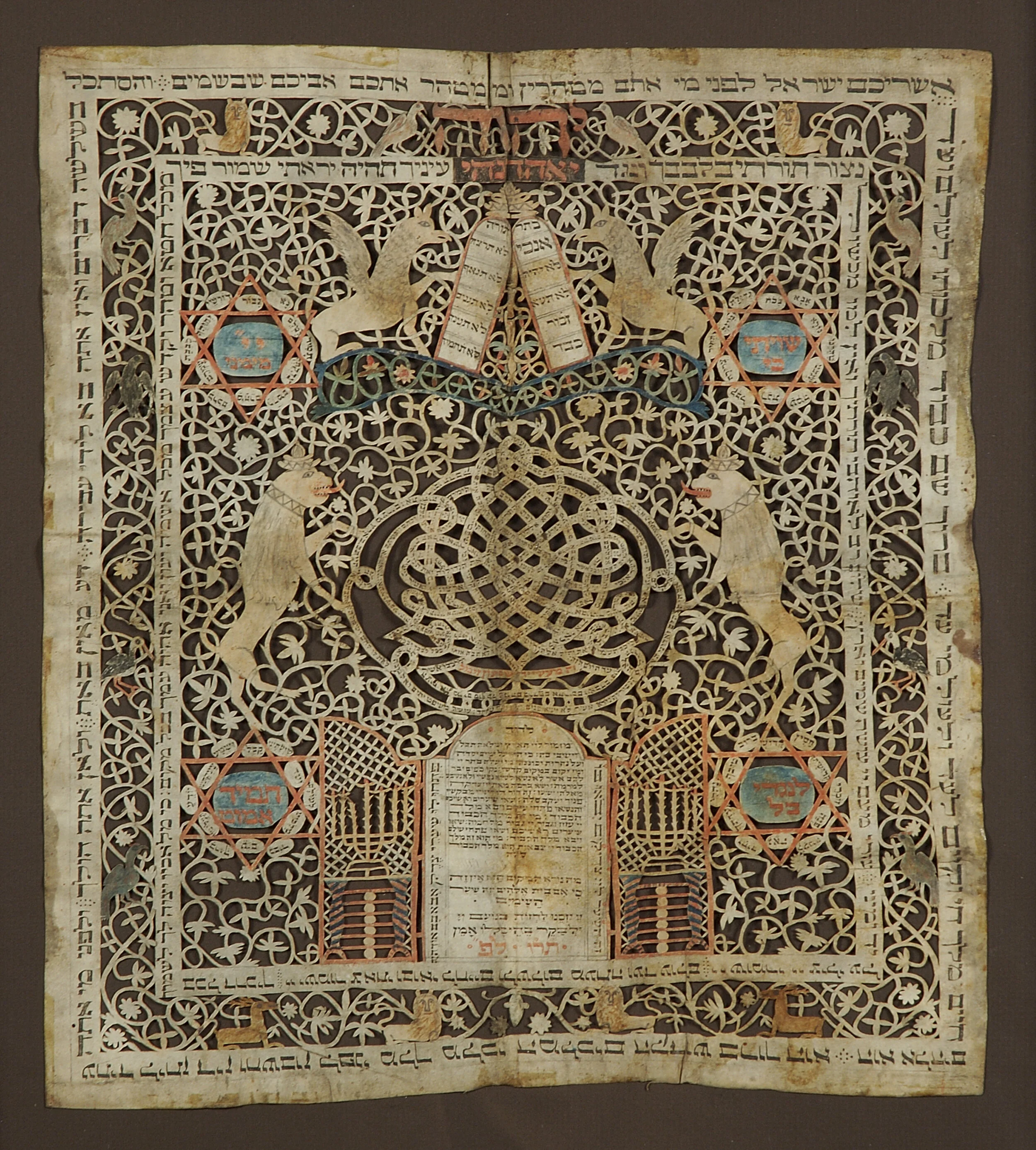  Example of a Jewish papercut. By Shimon Zimel, probably Poland. Ink, gouache, and pencil on cut-out parchment. 1845/46. (The Jewish Museum, New York) 