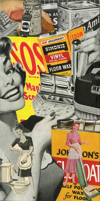 Susan Abbott Martin Women's Work: Days of the Week: Wednesday: Cleaning Vintage magazines, paper, wood (8" x 4") $750