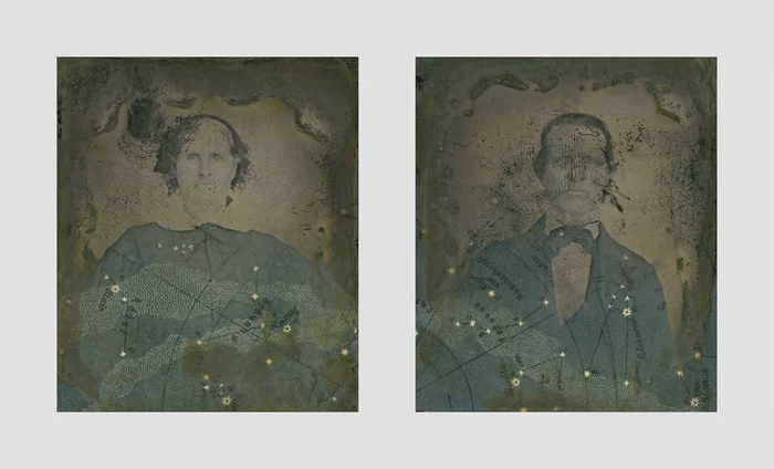Greg Sand Cassiopeia and Cepheus Found Ambrotypes with Collage (3.125" x 5.75") $675