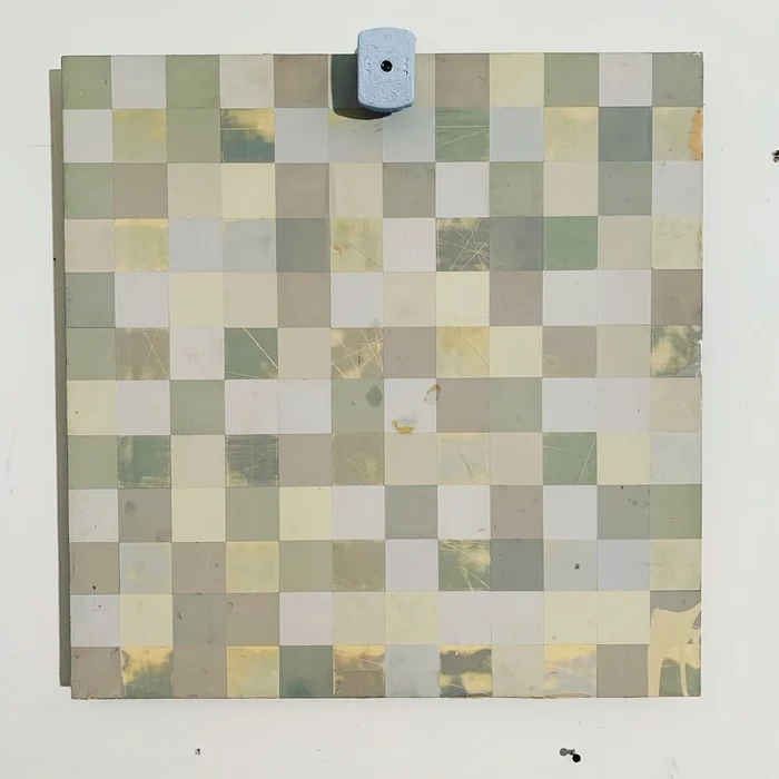 Warren Lloyd - Target Poem (Embedded) - Track Housing Paint, Surveillance Camera, Wood (23.5" x 24") $750