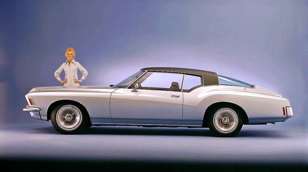 Digital archive of vintage Buick Riviera print advertising from 1963 to 1973, documenting the evolution of Bill Mitchell’s personal luxury coupe design.