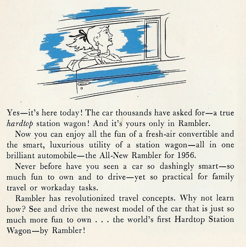 American Motors advertising in 1956 - they beat the Big 3 to the market with a hardtop wagon