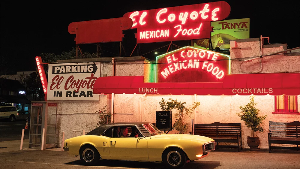 The ‘68 Firebird parked out front of the El Coyote Mexican restaurant