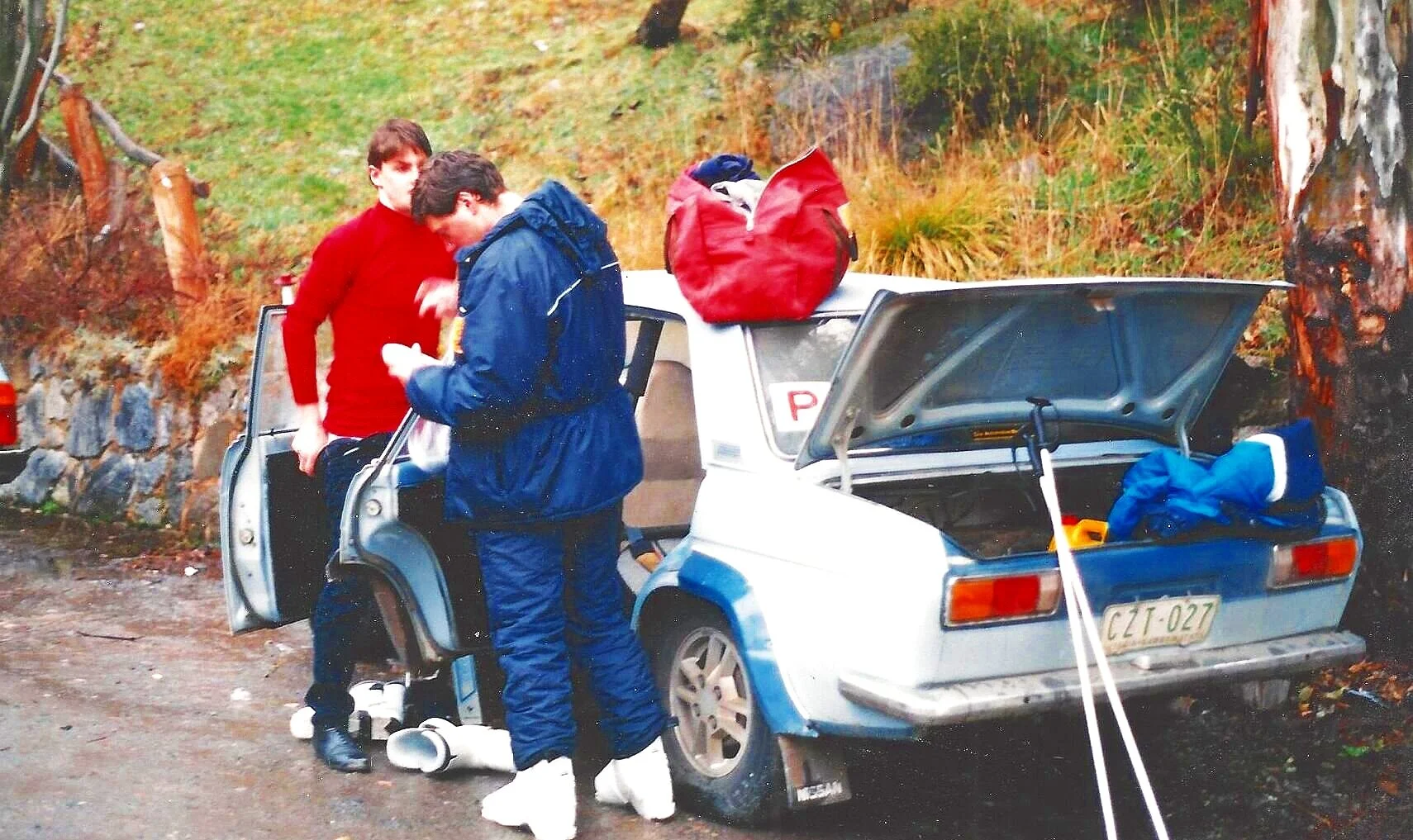 Greg and Dave preparing for a day of skiing - Thredbo 1988