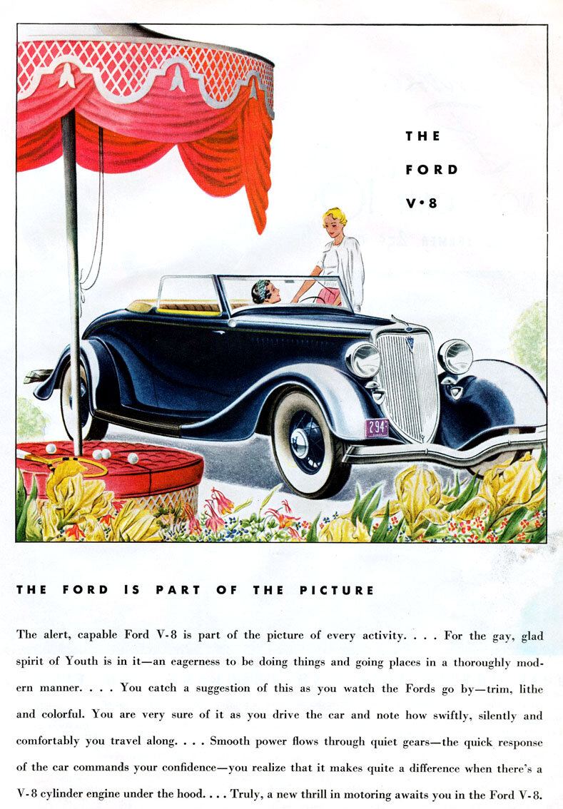 1935 Ford Flathead V-8 Engine Promotional Advertising Poster 
