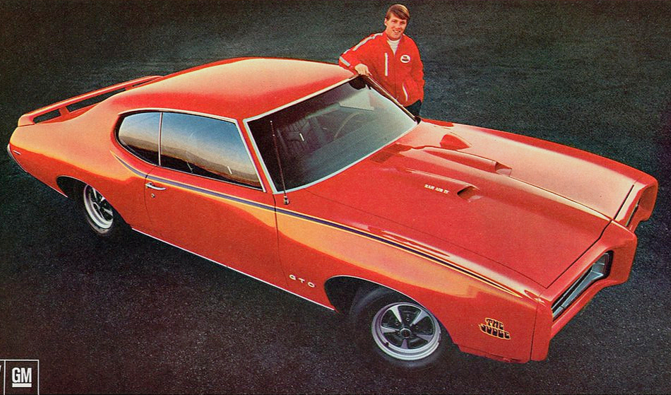 Classic Pontiac GTO advertisements featuring 1964-1974 muscle car print scans and original "The Judge" marketing.