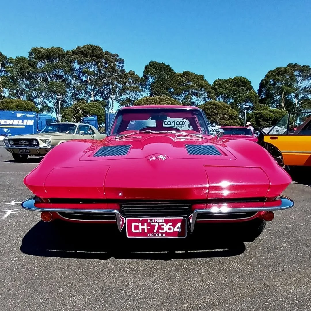 Stunning red 1963 'split window' Chevy Corvette Stingray coupe - Sandown Revival.