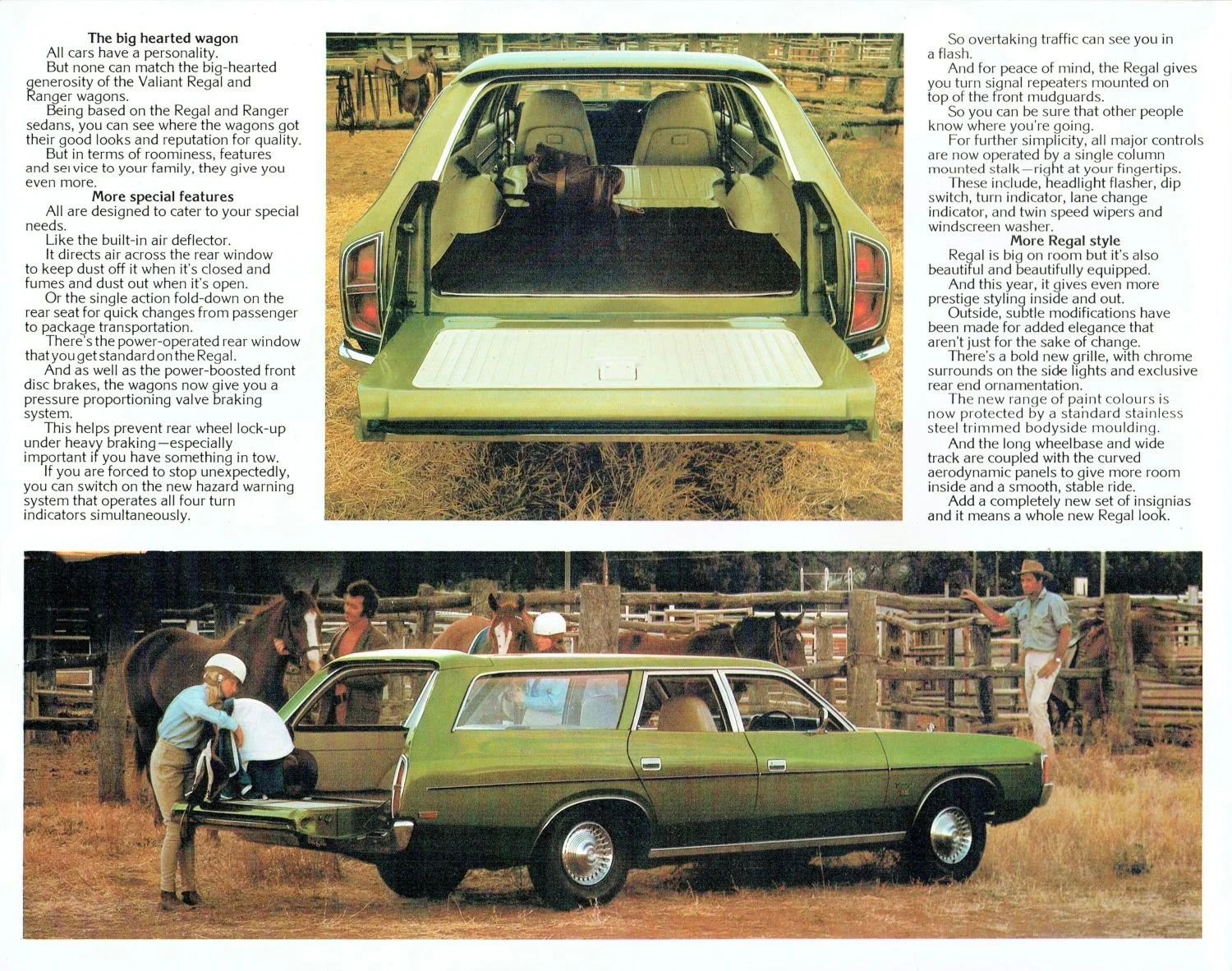  1975 metallic green Chrysler VK Regal station wagon - original print brochure. 