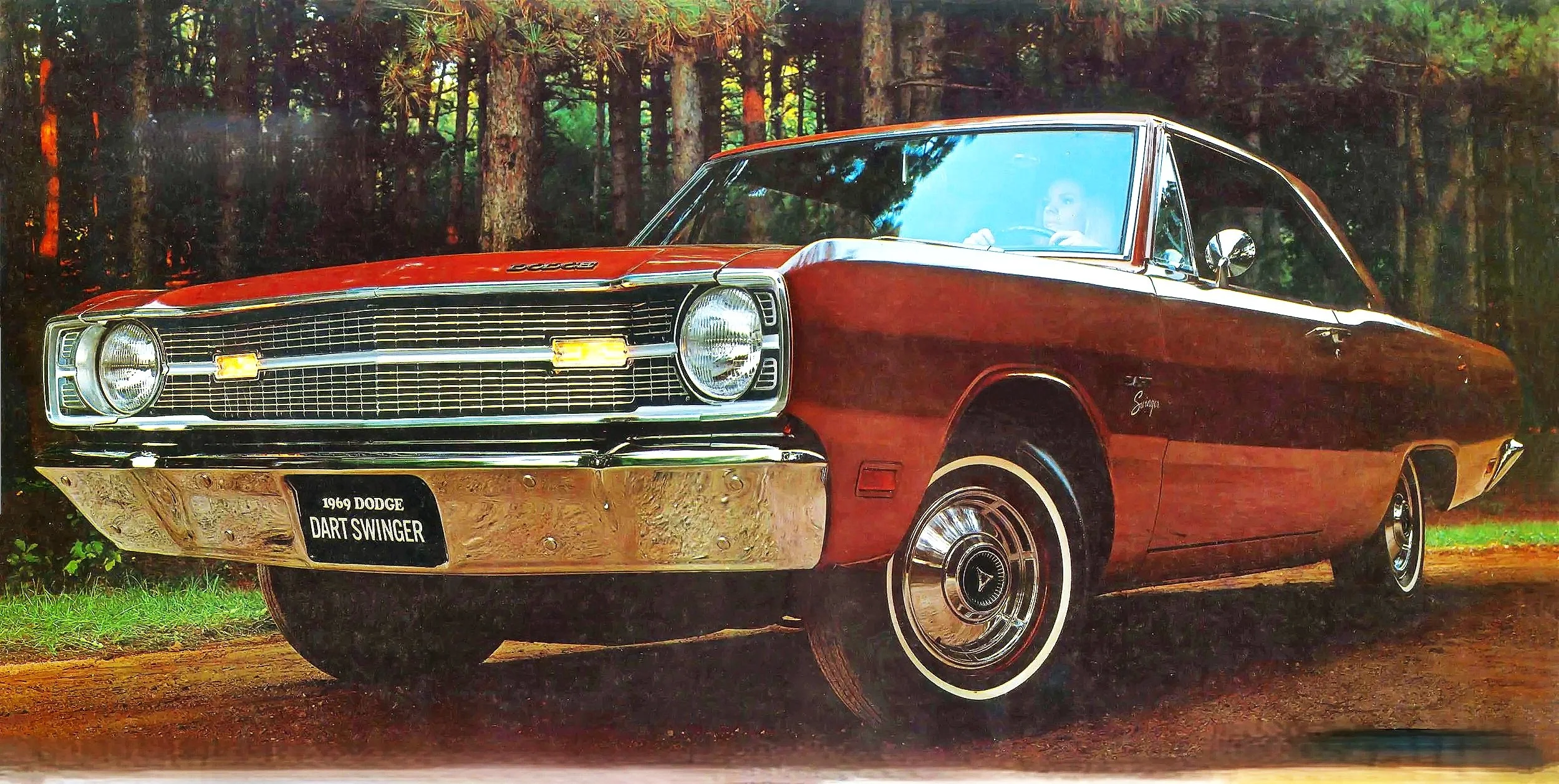 Vintage Dodge Dart advertisement from 1967-1975 featuring high-performance GTS and Swinger models; high-resolution scan of the iconic "Baby Dodge" print marketing.