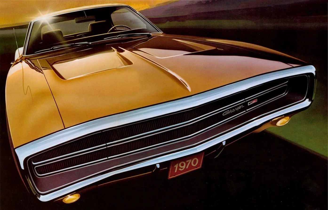 Evolution of the Dodge Charger from 1966 to 1975, documenting the transition from the early fastback and iconic Coke-bottle muscle car styling to the 1970s personal luxury B-body designs.