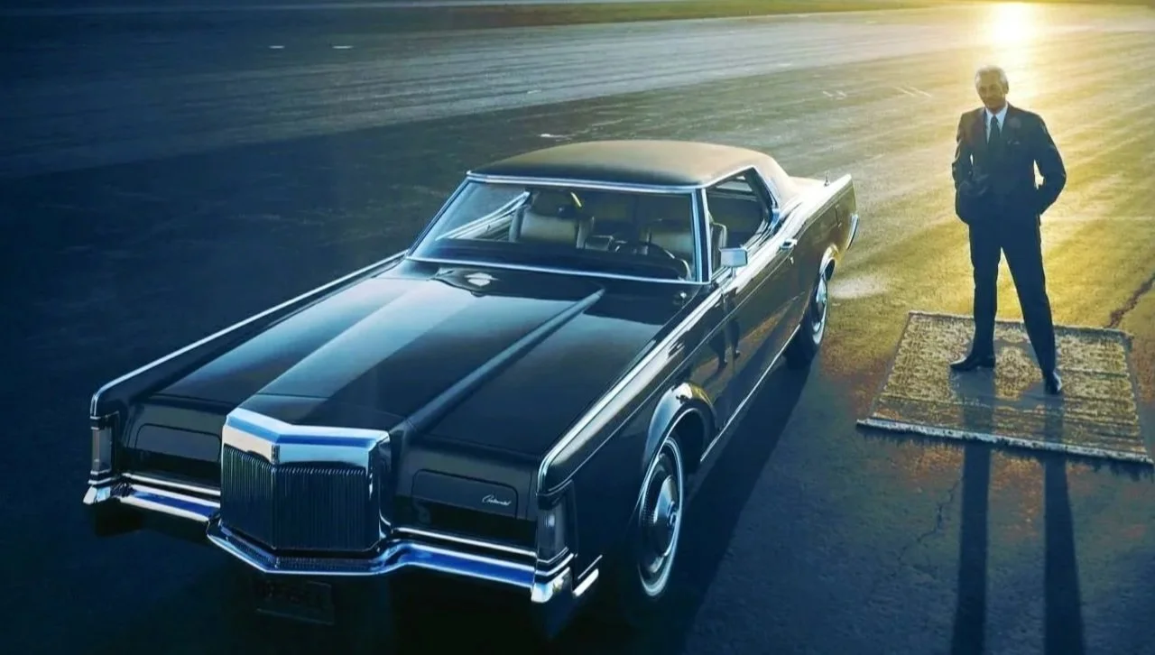 Link to Lincoln Continental Mark Series vintage ad collection. Image shows a formal Mark III or Mark IV executive coupe.