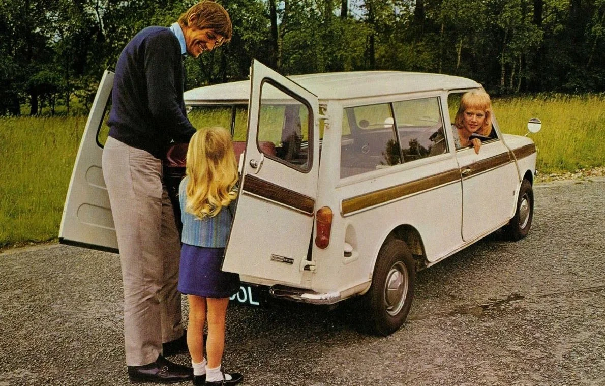 collection of rare original print advertisements and historical media documenting the extraordinary phenomenon of the original front-wheel drive Mini.
