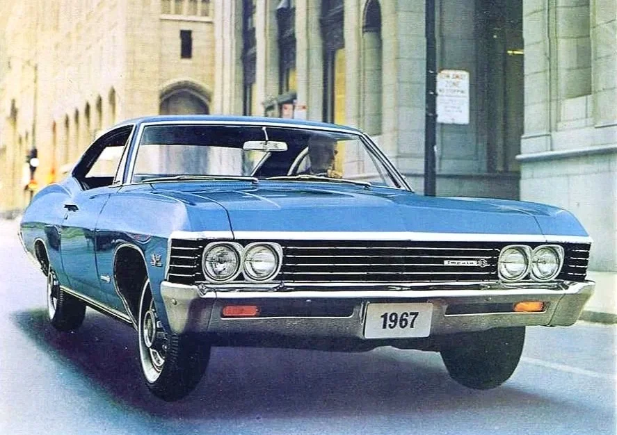 Classic Chevy Impala and Caprice full-size luxury car advertisements featuring original 1960s and 1970s print media scans.