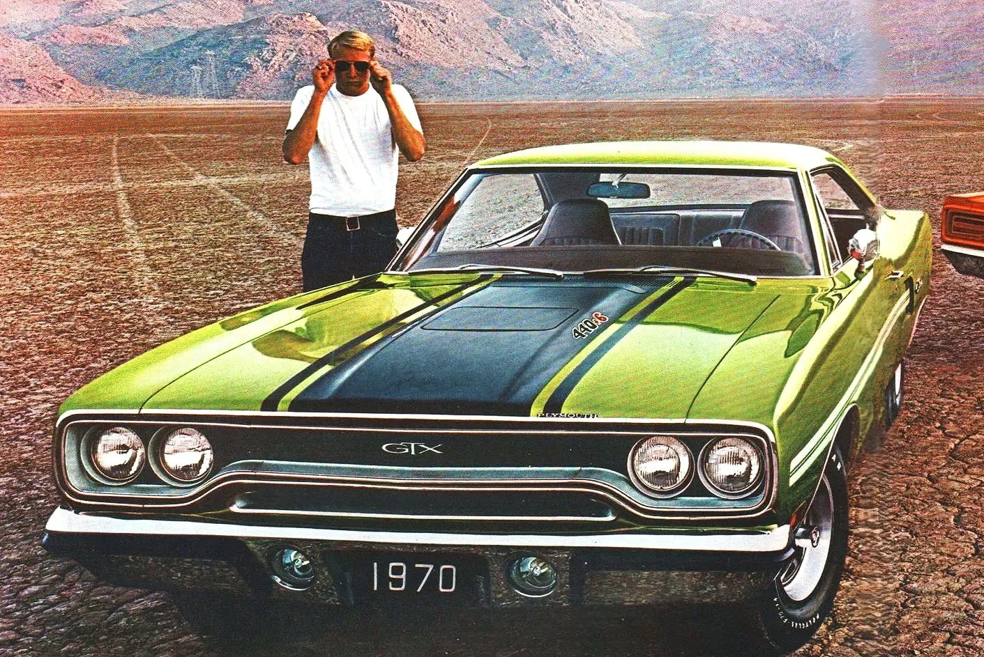 Original Plymouth muscle car advertisements featuring the Road Runner, GTX, Belvedere, and Duster print marketing.