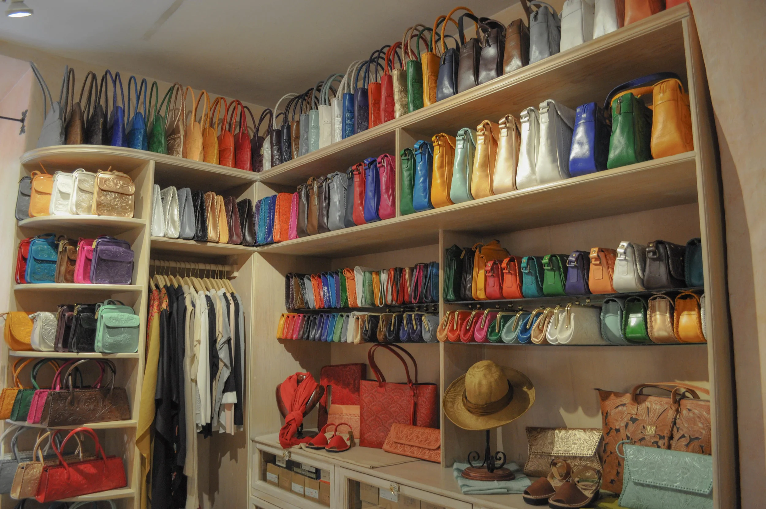 Colorful leather handbags