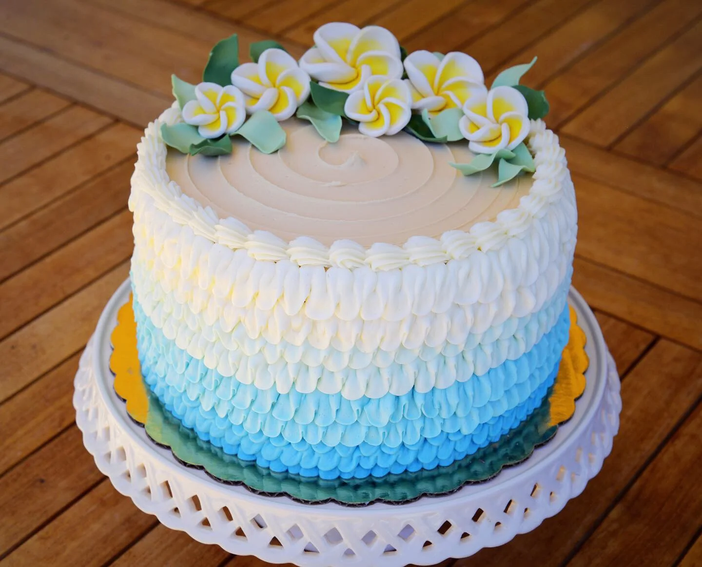 Hawaii themed chocolate cake with mocha filling