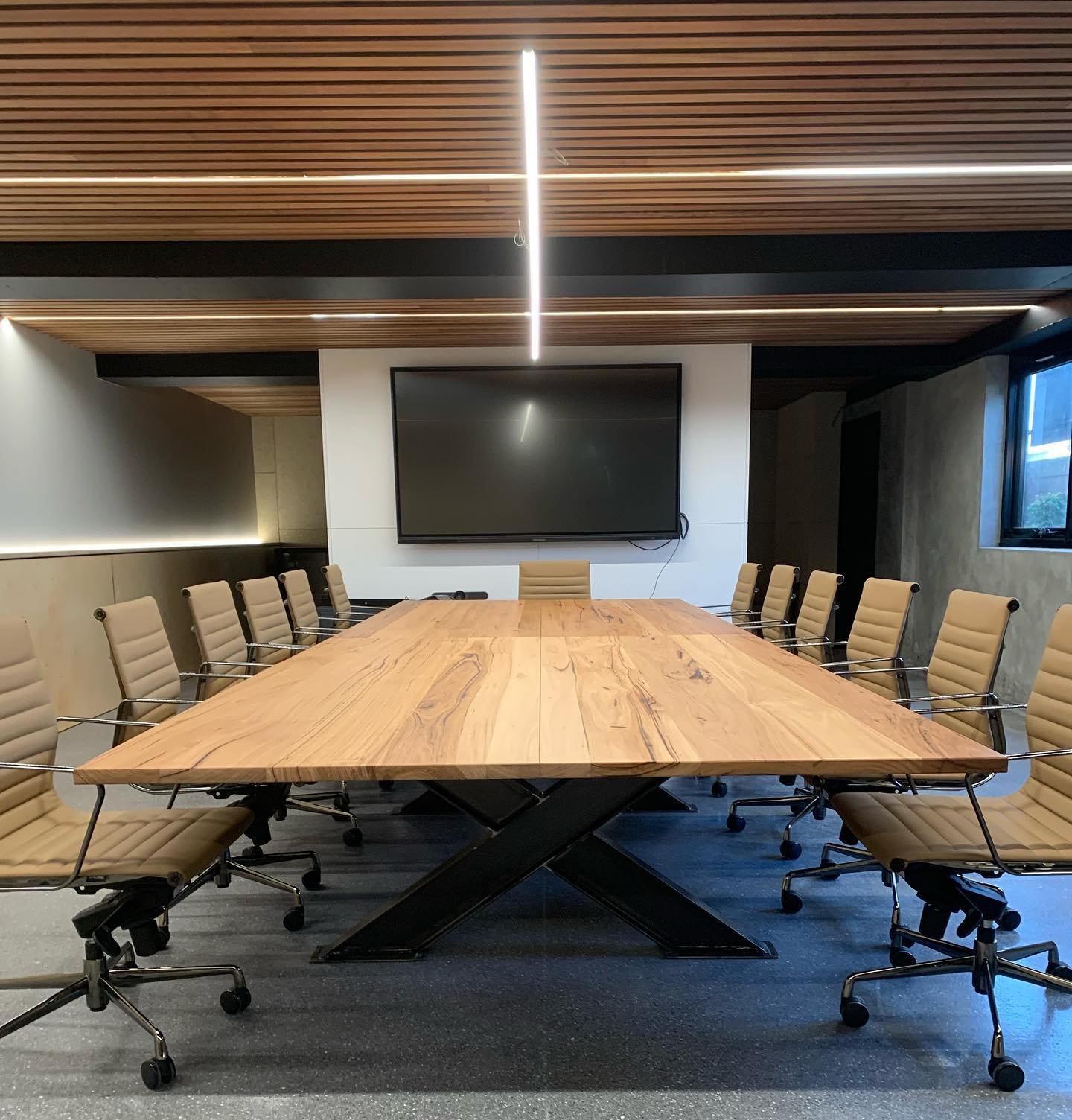 Monster boardroom table! 4800x1700. Recycled messmate. @westsystemepoxy fills. Finished with @fiddesaustralia hard wax oil. Done in quarters for a tricky access. 👍⚒️🌳
