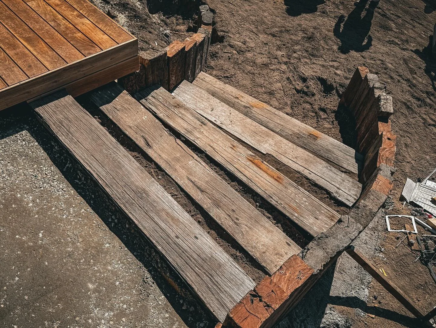 Awesome work by the very talented crew @ploughman_excavations . Rye pier timbers returned home to this amazing build in Rye to live a new life as steppers in what is to be a beautiful landscape. Well done to everyone involved. 🌳⚒️♻️