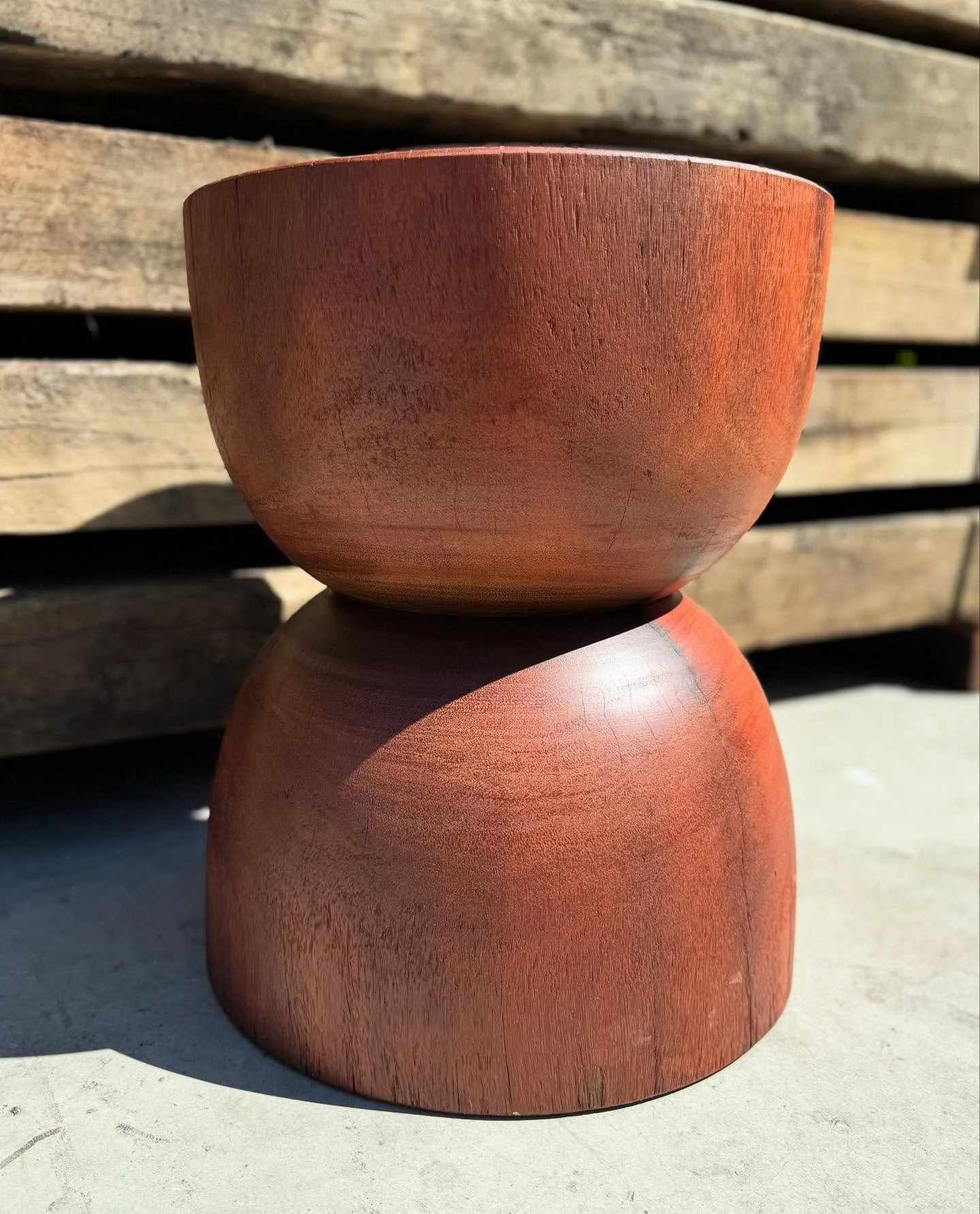 Our latest hourglass stump stools. Timber salvaged from Lucinda Wharf QLD. 350 diameter. 🌳⚒️♻️.